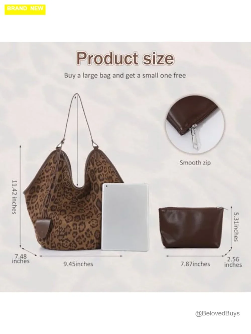 Faux Suede Leather Leopard Tote Bag for Women Large Capacity Hobo Purse with - Picture 3 of 7